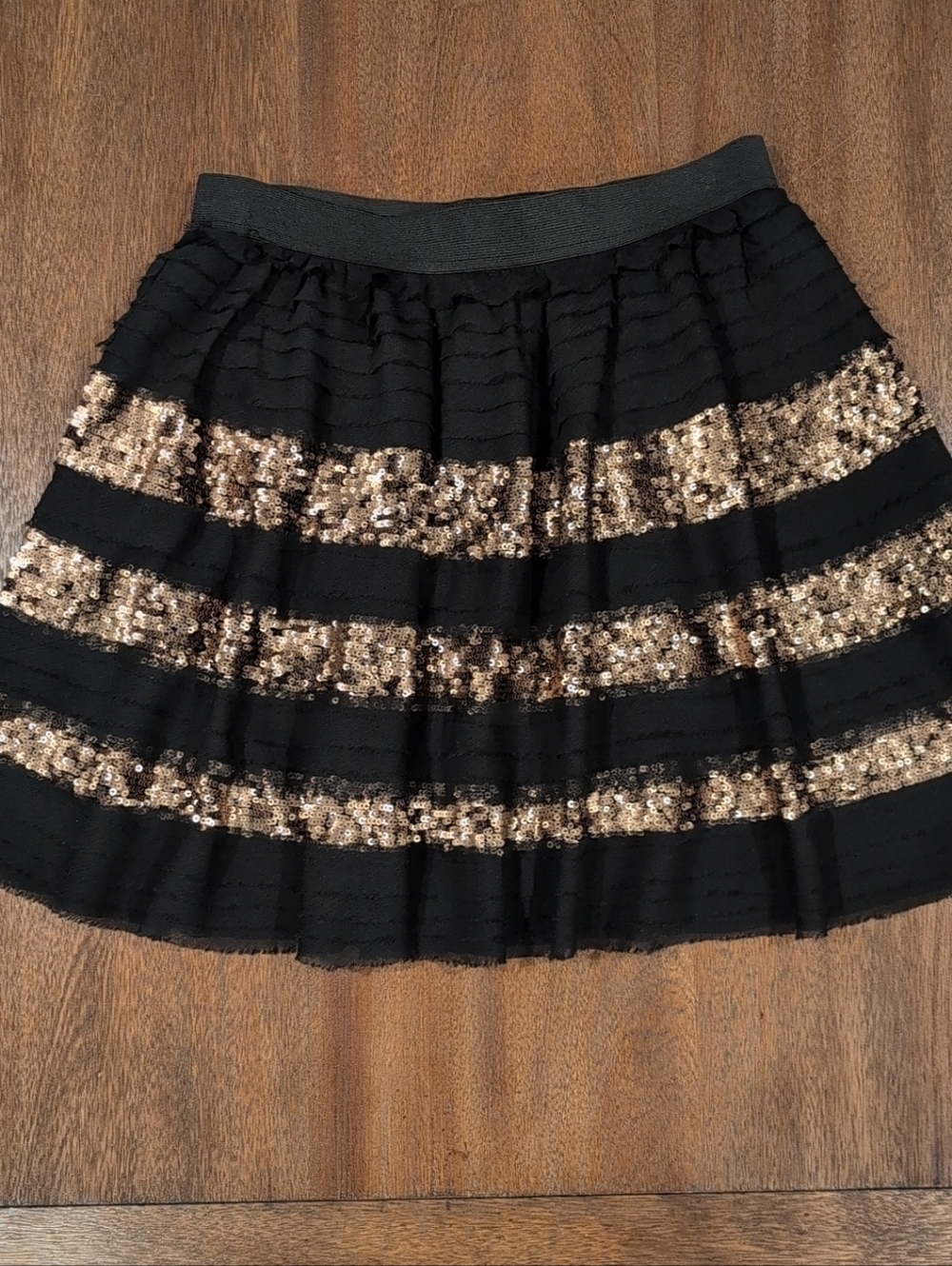 Free People Black Skater Skirt with Gold Sequin Stripes